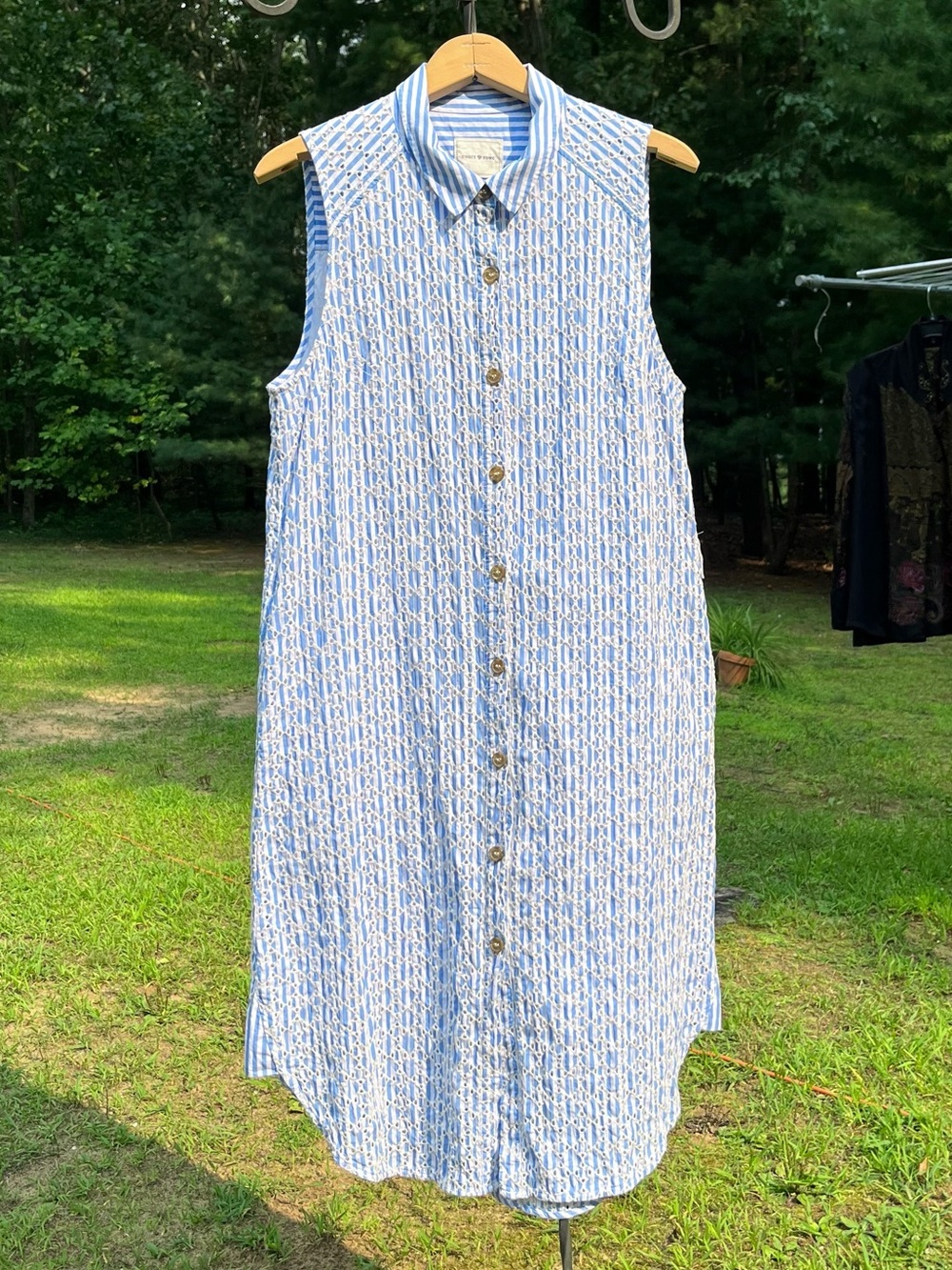 Court & Rowe Preppy Nautical Blue Striped Lace Button-Up Shirt Dress Size 14